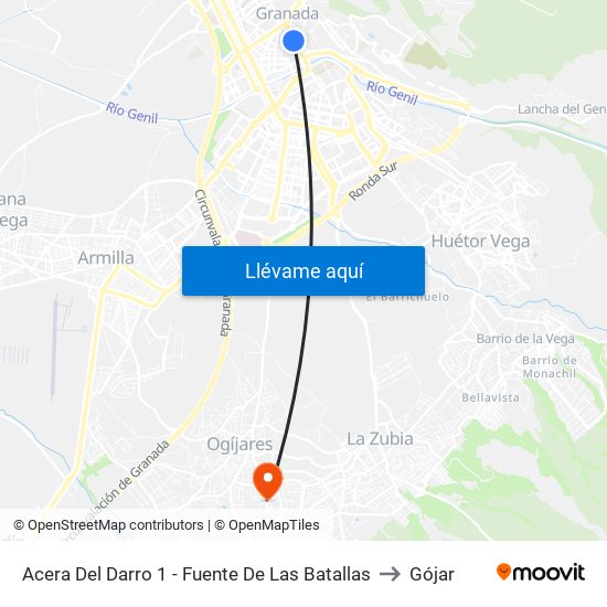 Acera Del Darro 1 - Fuente De Las Batallas to Gójar map