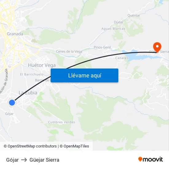 Gójar to Güejar Sierra map