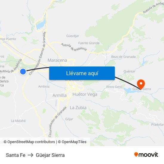 Santa Fe to Güejar Sierra map