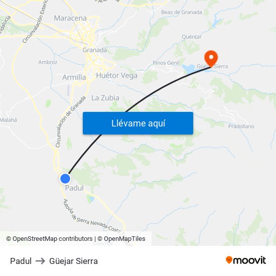 Padul to Güejar Sierra map