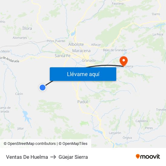 Ventas De Huelma to Güejar Sierra map