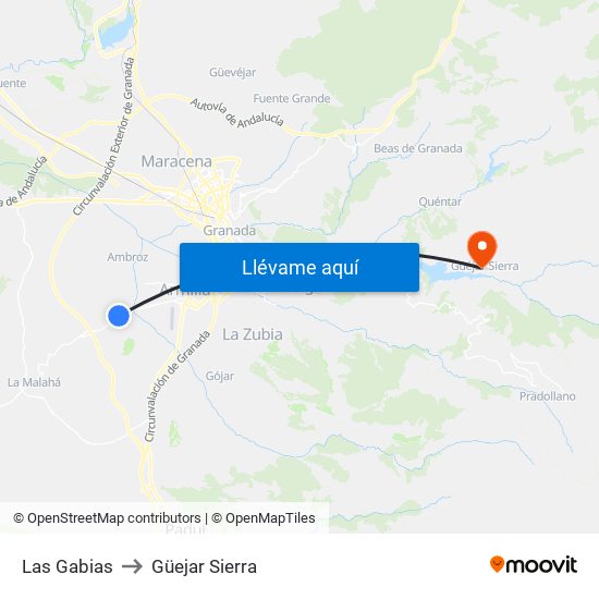 Las Gabias to Güejar Sierra map