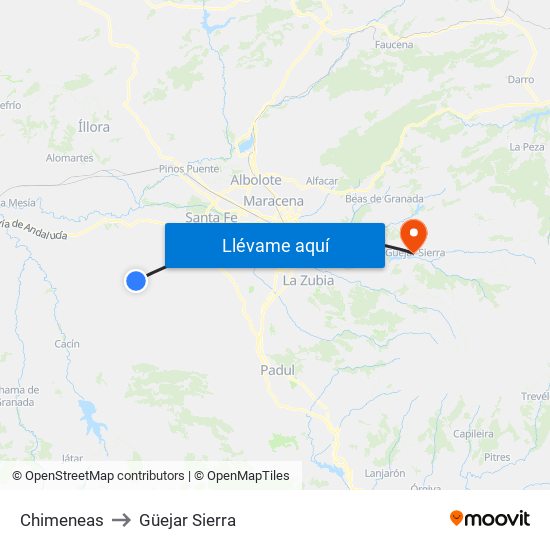 Chimeneas to Güejar Sierra map