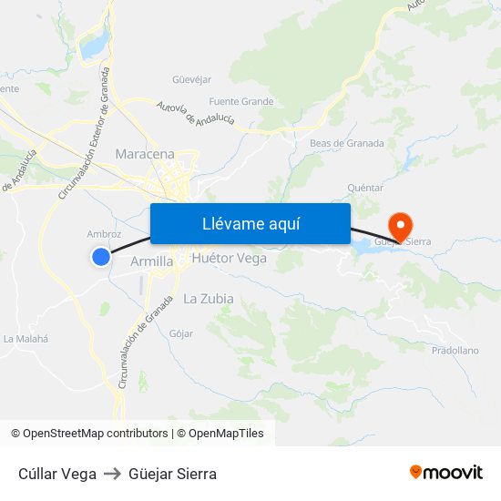 Cúllar Vega to Güejar Sierra map