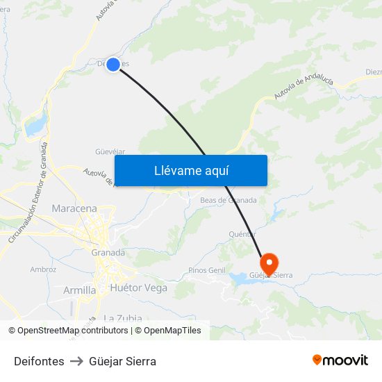 Deifontes to Güejar Sierra map