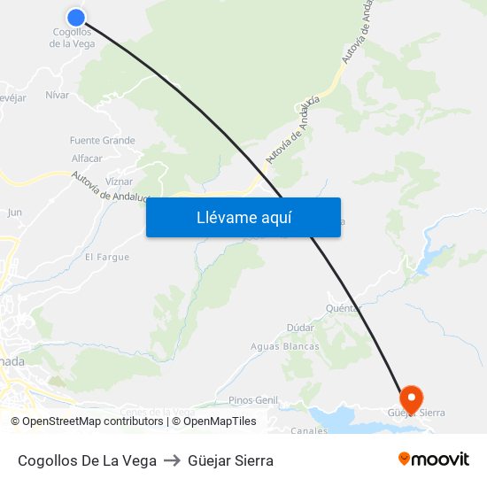 Cogollos De La Vega to Güejar Sierra map