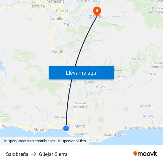 Salobreña to Güejar Sierra map