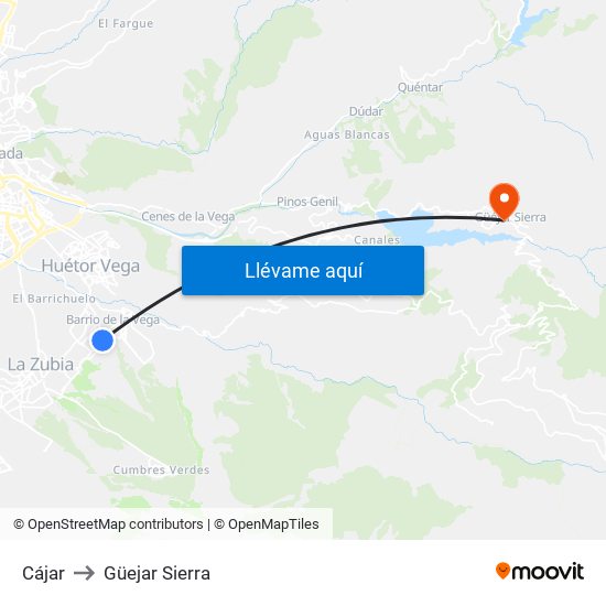 Cájar to Güejar Sierra map