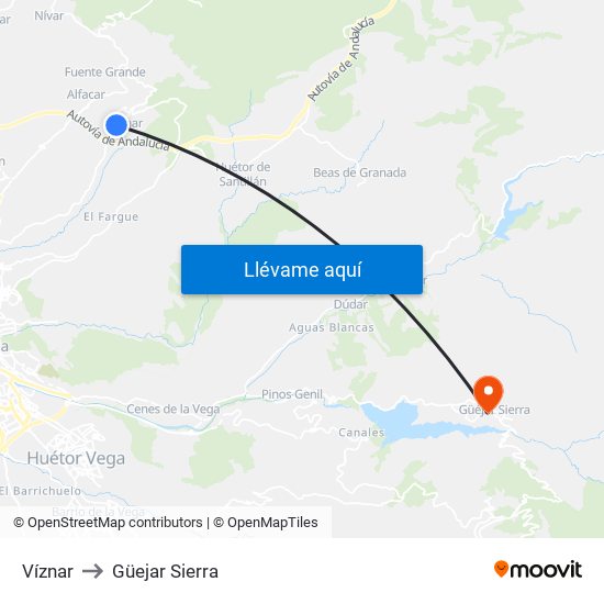 Víznar to Güejar Sierra map