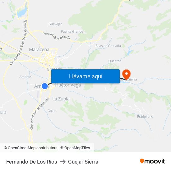 Fernando De Los Ríos to Güejar Sierra map