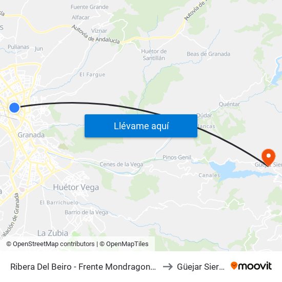 Ribera Del Beiro - Frente Mondragones to Güejar Sierra map