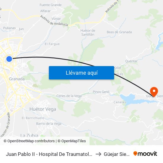 Juan Pablo II - Hospital De Traumatología to Güejar Sierra map