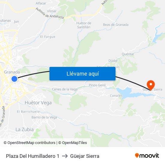 Plaza Del Humilladero 1 to Güejar Sierra map