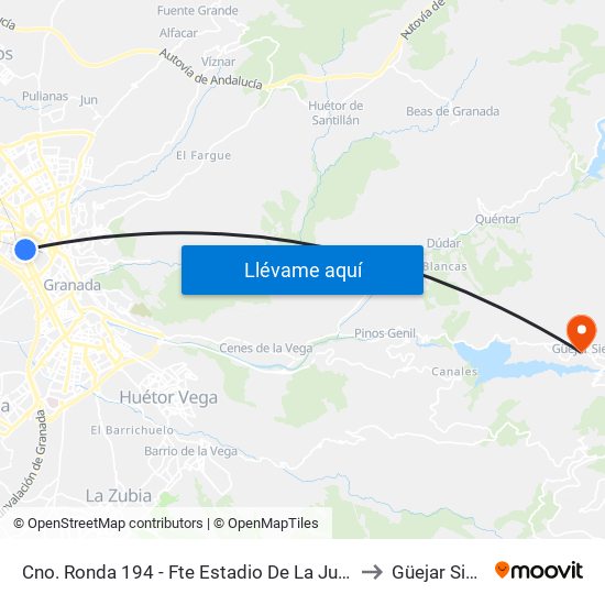 Cno. Ronda 194 - Fte Estadio De La Juventud to Güejar Sierra map