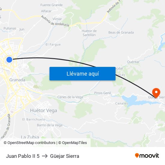 Juan Pablo II 5 to Güejar Sierra map