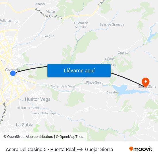 Acera Del Casino 5 - Puerta Real to Güejar Sierra map
