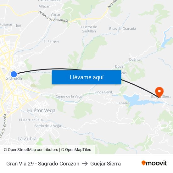 Gran Vía 29 - Sagrado Corazón to Güejar Sierra map