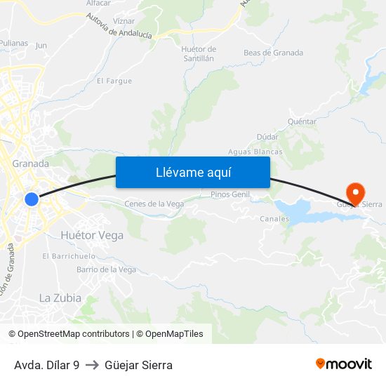 Avda. Dílar 9 to Güejar Sierra map