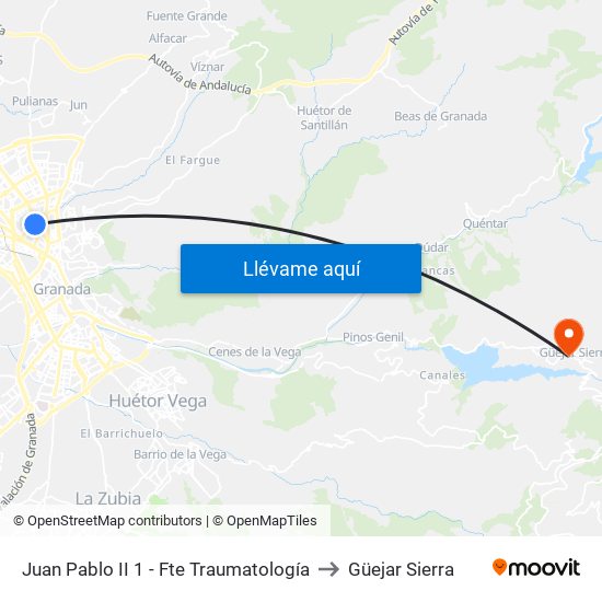 Juan Pablo II 1 - Fte Traumatología to Güejar Sierra map