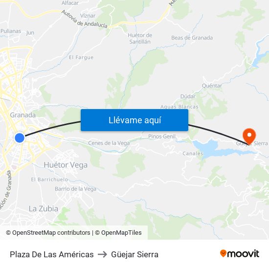 Plaza De Las Américas to Güejar Sierra map