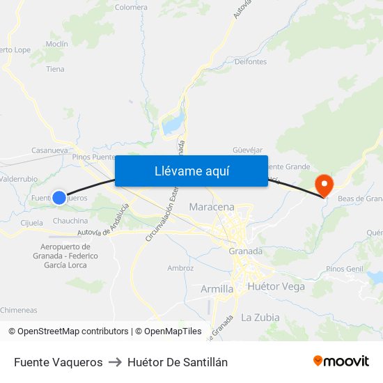 Fuente Vaqueros to Huétor De Santillán map
