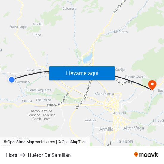 Illora to Huétor De Santillán map
