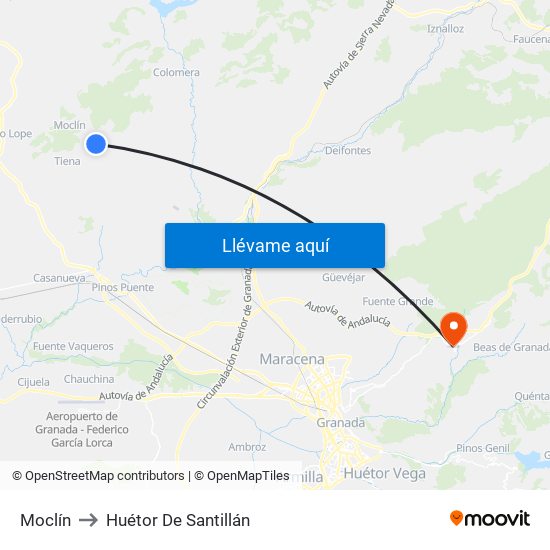 Moclín to Huétor De Santillán map
