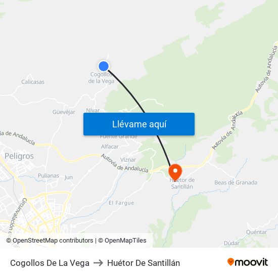 Cogollos De La Vega to Huétor De Santillán map