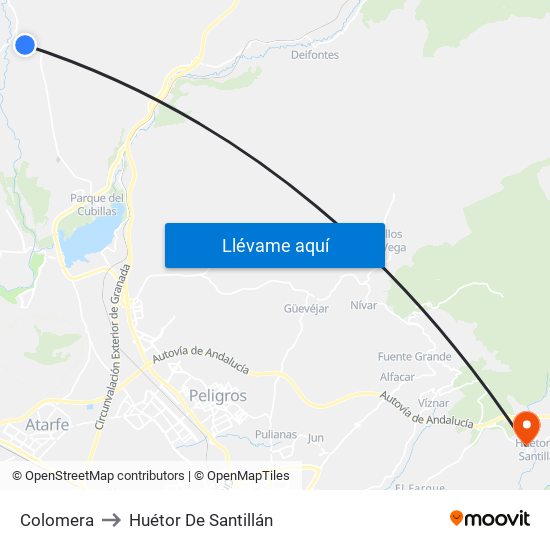 Colomera to Huétor De Santillán map