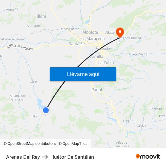 Arenas Del Rey to Huétor De Santillán map