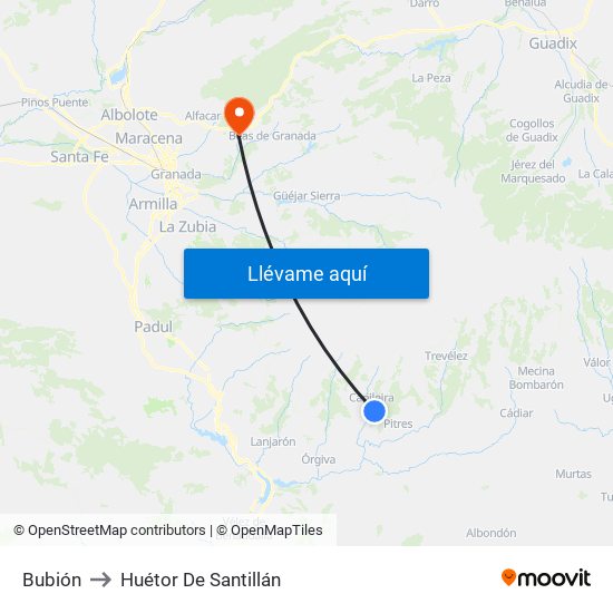 Bubión to Huétor De Santillán map