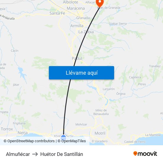 Almuñécar to Huétor De Santillán map