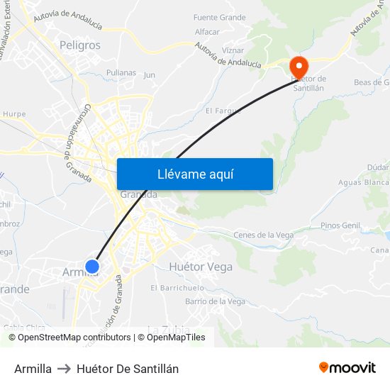 Armilla to Huétor De Santillán map
