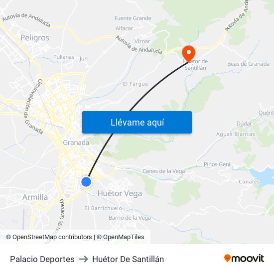 Palacio Deportes to Huétor De Santillán map