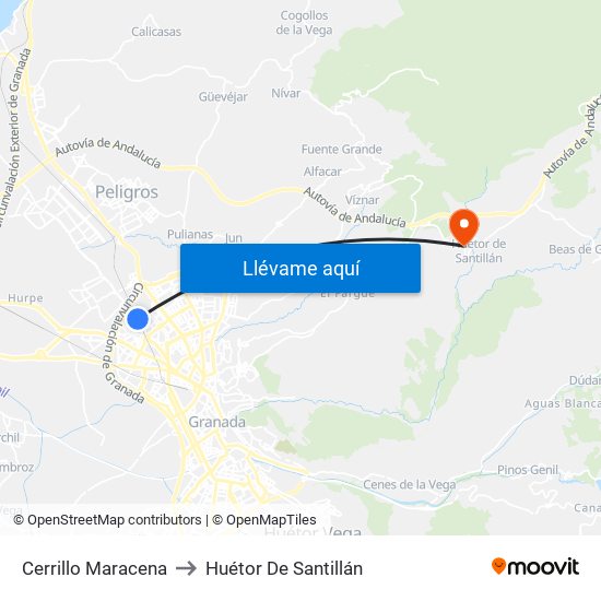 Cerrillo Maracena to Huétor De Santillán map
