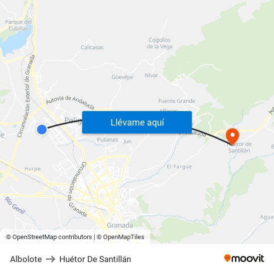 Albolote to Huétor De Santillán map