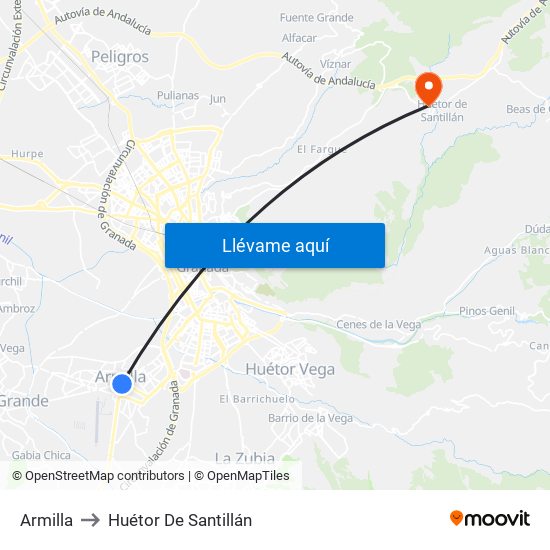 Armilla to Huétor De Santillán map