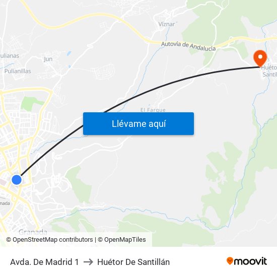Avda. De Madrid 1 to Huétor De Santillán map