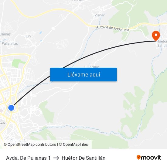 Avda. De Pulianas 1 to Huétor De Santillán map