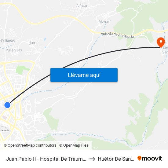 Juan Pablo II - Hospital De Traumatología to Huétor De Santillán map