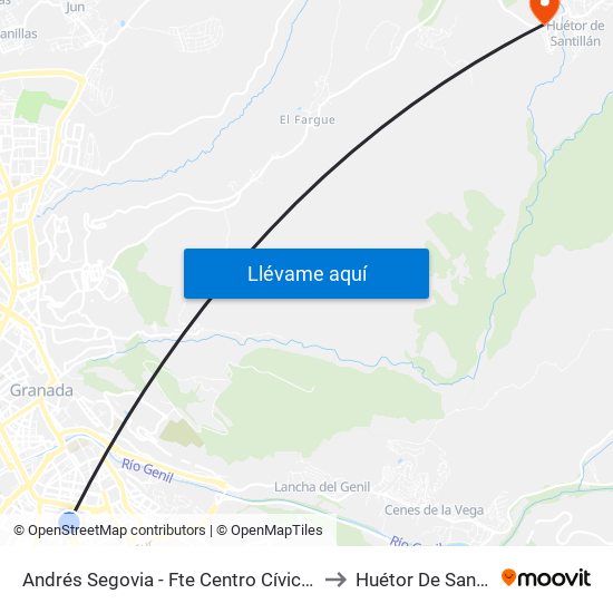 Andrés Segovia - Fte Centro Cívico Zaidín to Huétor De Santillán map