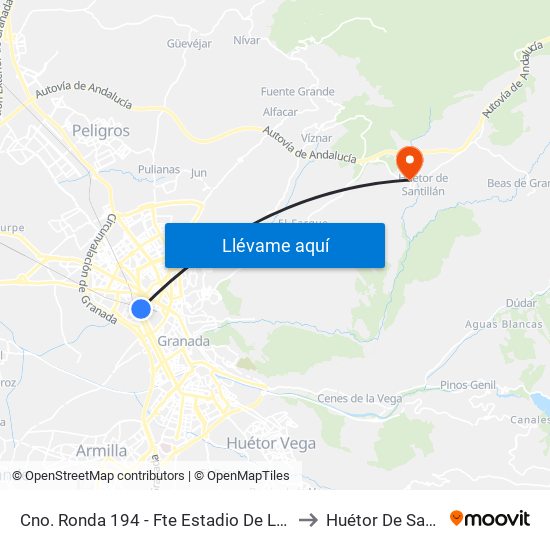 Cno. Ronda 194 - Fte Estadio De La Juventud to Huétor De Santillán map