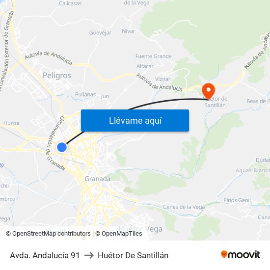Avda. Andalucía 91 to Huétor De Santillán map