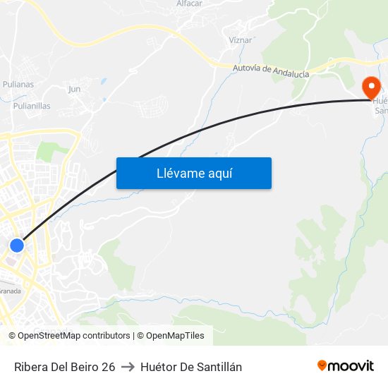 Ribera Del Beiro 26 to Huétor De Santillán map