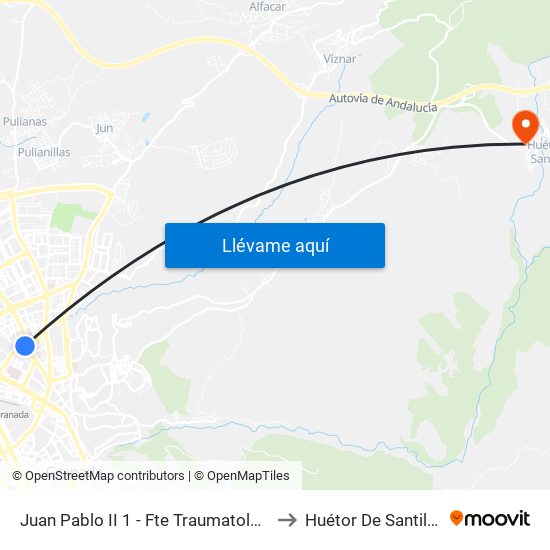 Juan Pablo II 1 - Fte Traumatología to Huétor De Santillán map