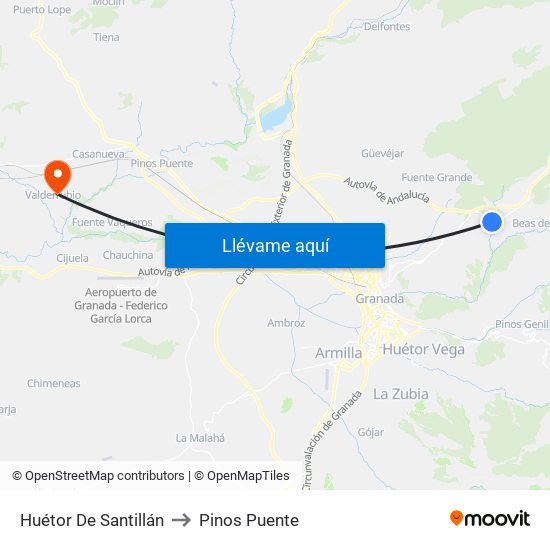 Huétor De Santillán to Pinos Puente map