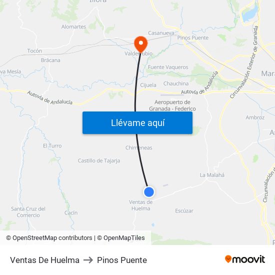 Ventas De Huelma to Pinos Puente map