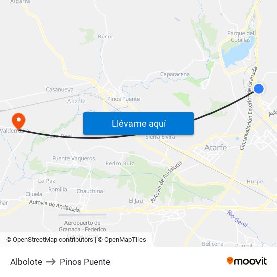Albolote to Pinos Puente map