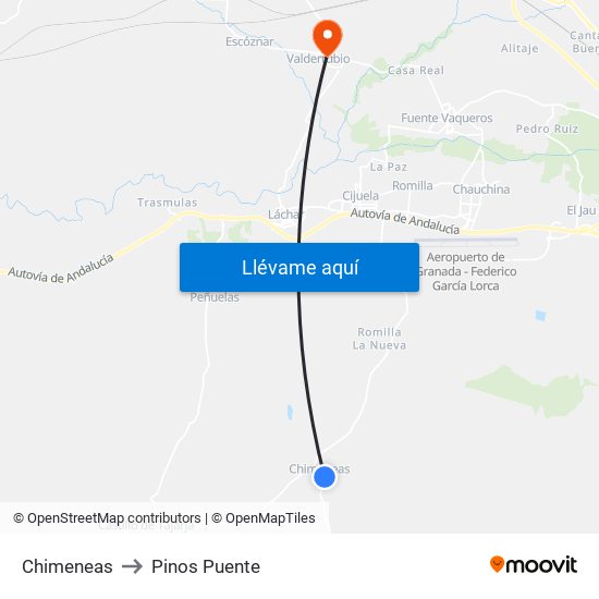 Chimeneas to Pinos Puente map