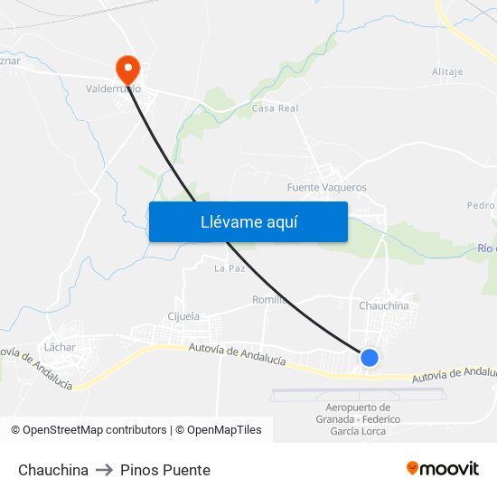 Chauchina to Pinos Puente map